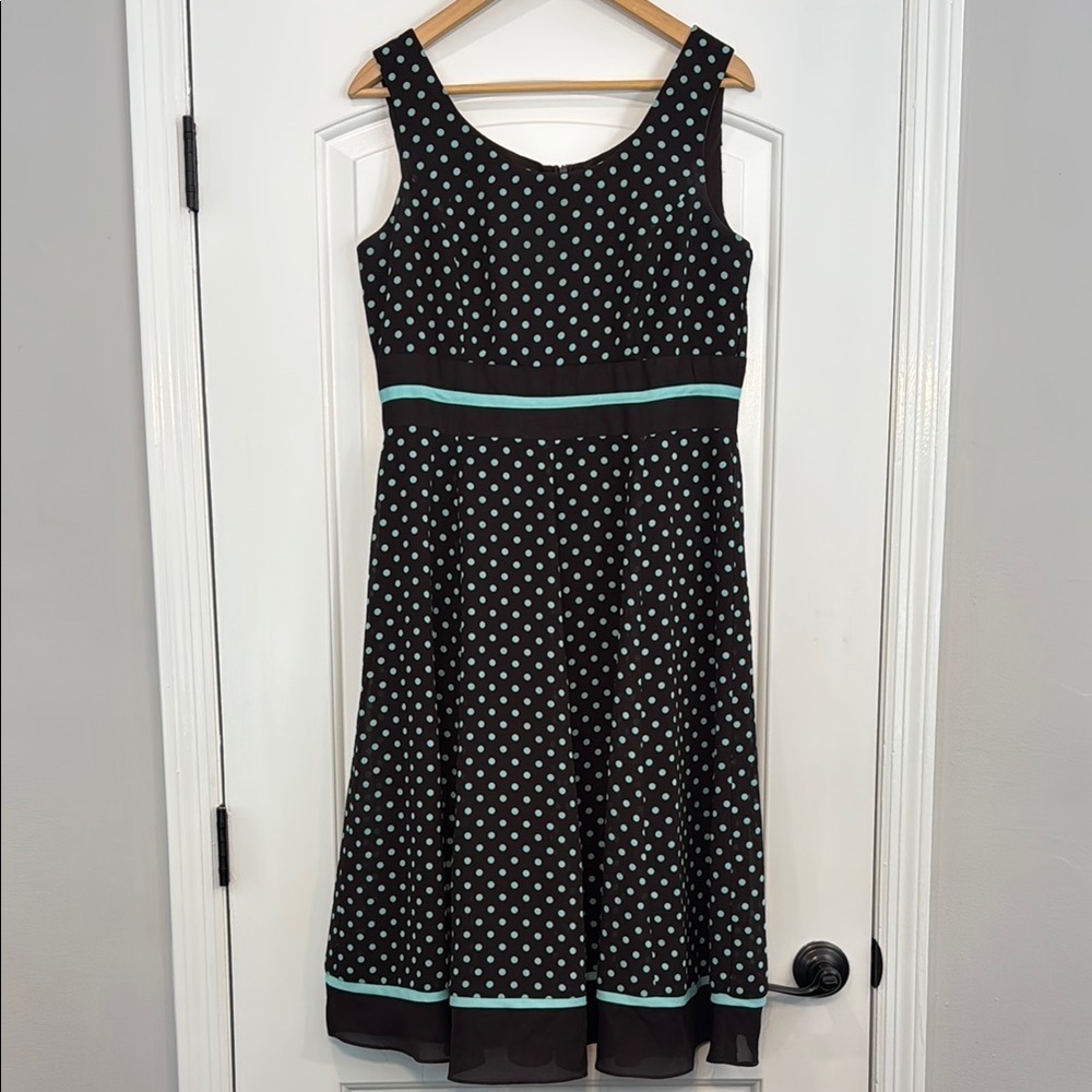 ⚫️ Studio I Polka Dot Sleeveless Dress - Brown and Teal Size 8